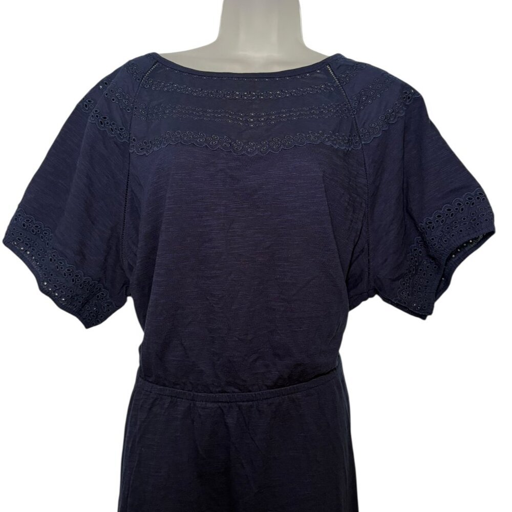 Talbots 3X Navy Eyelet Slub Knit Fit & Flare Dress Plus - Picture 4 of 7